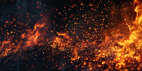 A close up view of a fire on a black background. This image can be used to depict warmth, energy, or danger