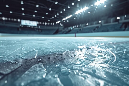 A picture of a hockey rink with ice and water. Suitable for sports-related projects and publications