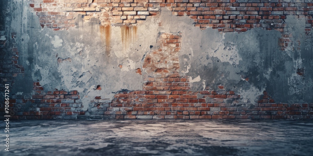 Poster a brick wall with a red fire hydrant in front. suitable for urban and safety concepts