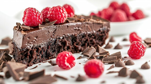 a slice of chocolate cake with raspberry on shoe cake server isolated