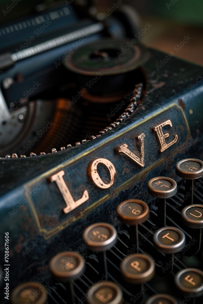 Aufkleber an old typewriter with the word 
