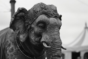 Fototapeta na wymiar A black and white photo capturing the majestic presence of an elephant. Suitable for various uses