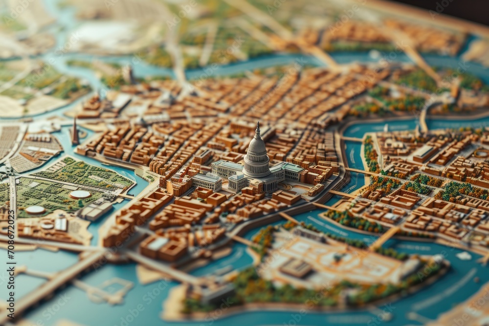 Poster a detailed close up of a model representing a city. perfect for illustrating urban planning or archi