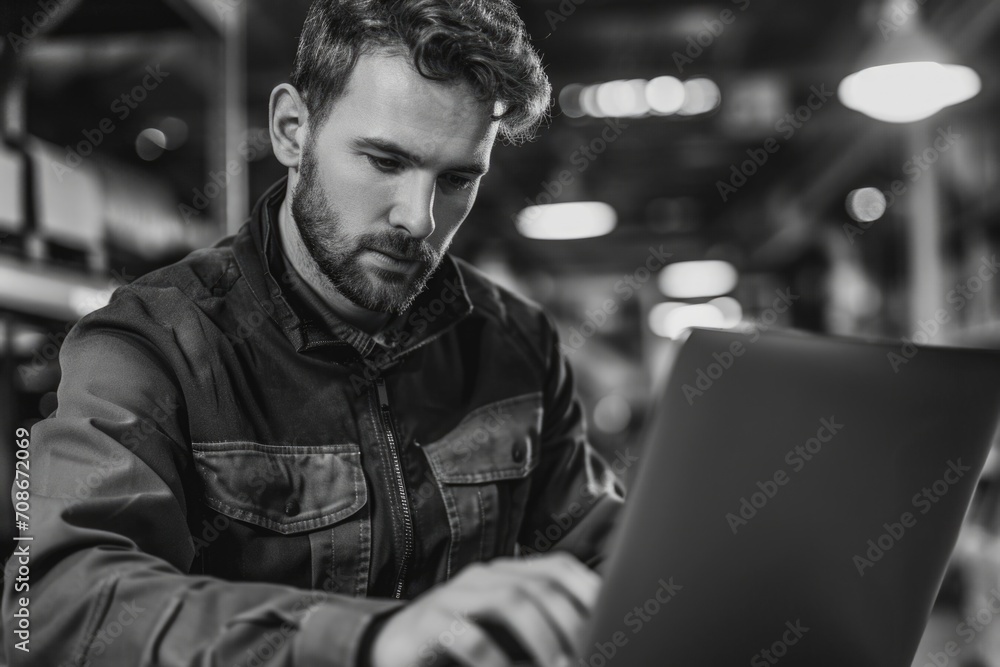 Aufkleber A man sitting at a table using a laptop computer. Suitable for technology-related articles or business presentations