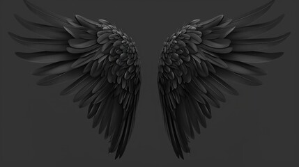 Fototapeta premium A pair of black wings on a black background. Can be used for various dark and mystical themes