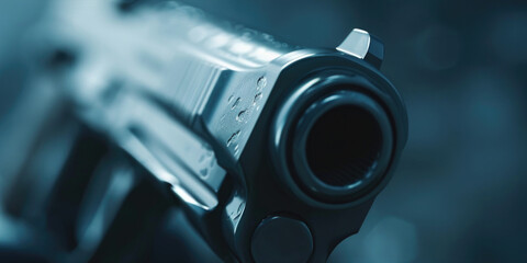A close-up view of a gun with a blurry background. Suitable for various uses - obrazy, fototapety, plakaty