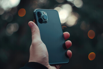 A person holding a phone in their hand. Can be used to illustrate communication, technology, or social media