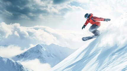 Naklejka na ściany i meble Snowboarding advertisment background with copy space