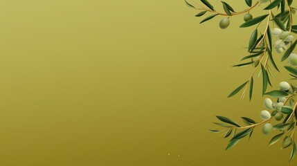 complete olive background, some design is made on one side , space is left for text  - Generative AI