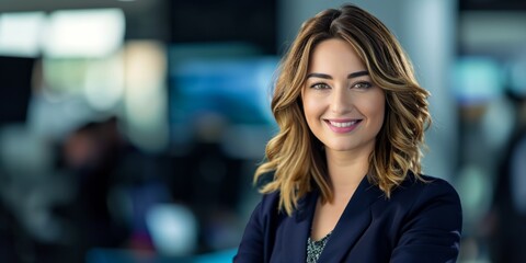 woman news anchor in studio Generative AI