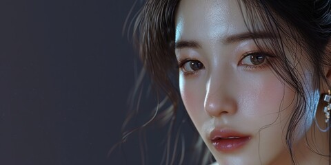young k-pop woman close-up portrait Generative AI - obrazy, fototapety, plakaty