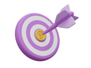 Arrow target with a coin in the middle. Business concept 3D render illustration