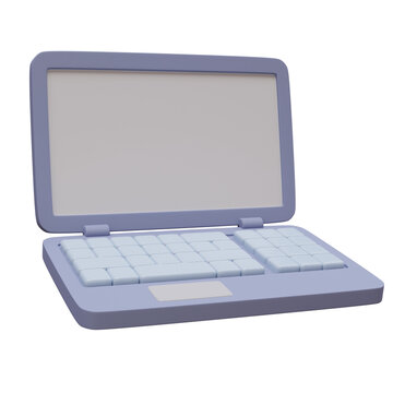Open laptop with white empty screen. 3d render illustration