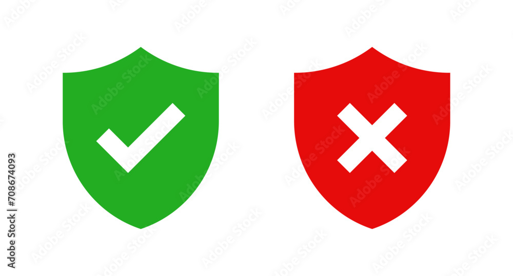 Wall mural shield with check mark and cross mark icon