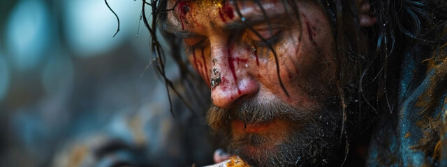 The suffering of Jesus Christ. Christian religious photo of Good Friday - obrazy, fototapety, plakaty