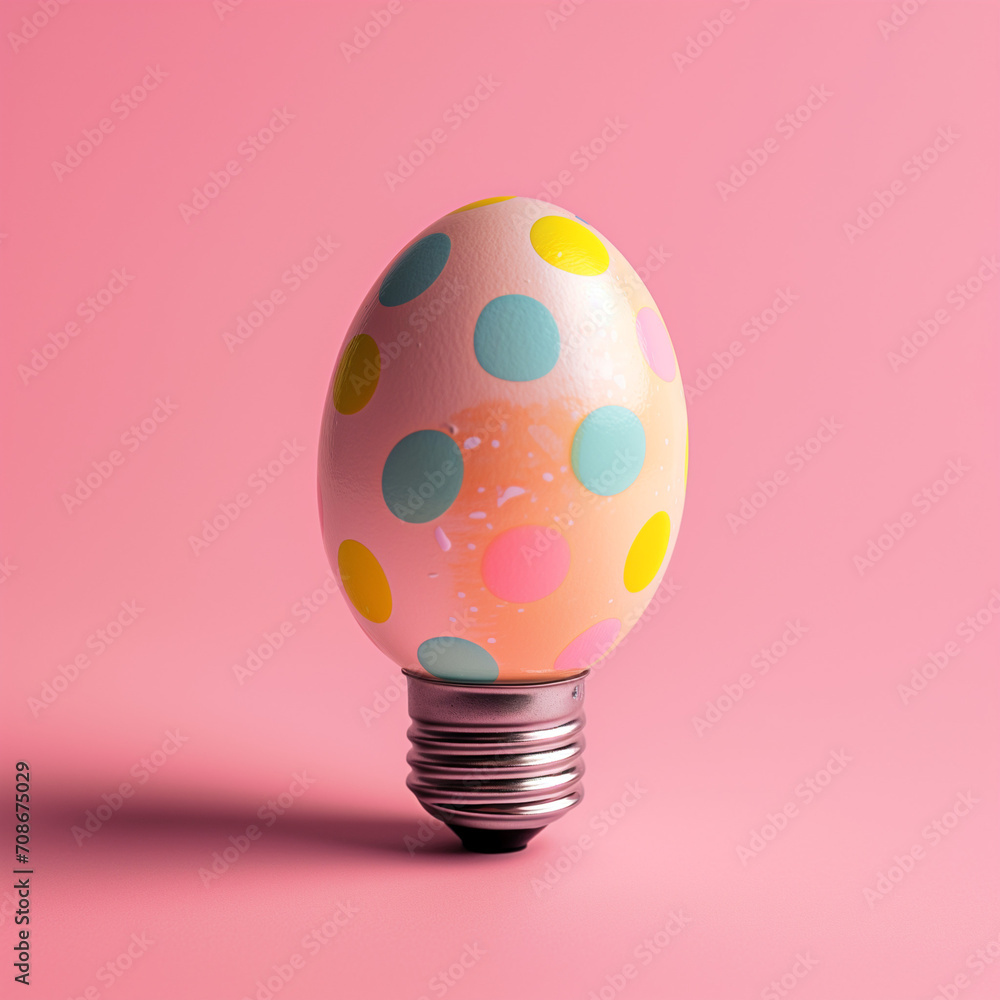 Wall mural Pastel dots Easter egg light bulb on pastel pink background. Concept ideas.