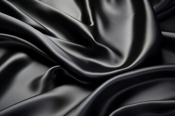 Elegant black silk fabric with a silky sheen