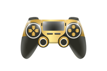 Luxury game controller with bright neon. Gold vip gamepad isolated on white background. Esport bright joystick. Vector illustration