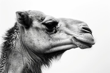 A black and white photo capturing the beauty and elegance of a camel. Suitable for various uses