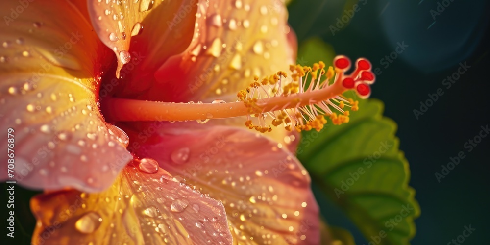 Poster a detailed view of a flower with glistening water droplets. perfect for adding a fresh and natural t