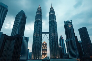 A view of some very tall buildings in a city. This image can be used to depict urban life and modern architecture