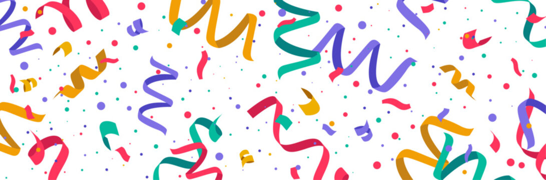Banni&egrave;re pour c&eacute;l&eacute;brer une f&ecirc;te ou un &eacute;v&eacute;nement - Confettis, cotillons et points color&eacute;s - Illustration vectorielle festive - C&eacute;l&eacute;bration - Soir&eacute;e - Joie et bonheur 