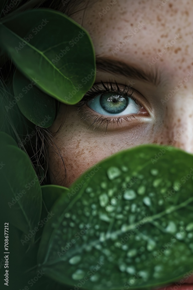 Poster a close-up view of a person holding a leaf. this image can be used to represent nature, environment,