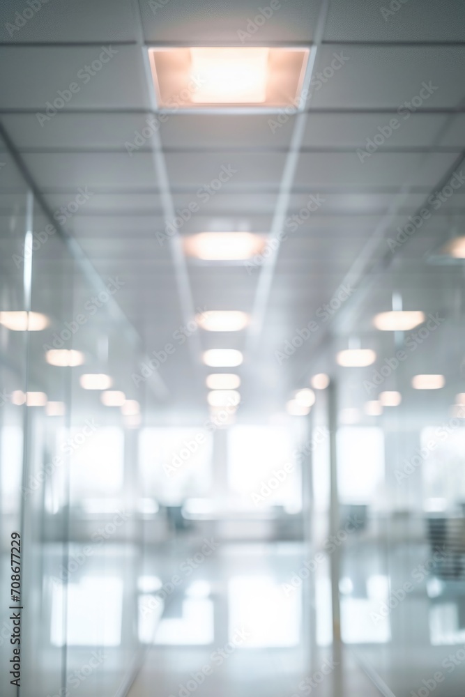 Poster An empty office space with multiple glass walls. Perfect for showcasing modern design and open workspaces