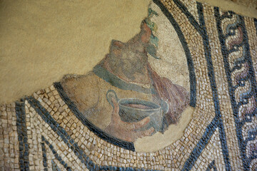 Roman Mosaics on the wall in a building near the Roman amphitheater of Alexandria