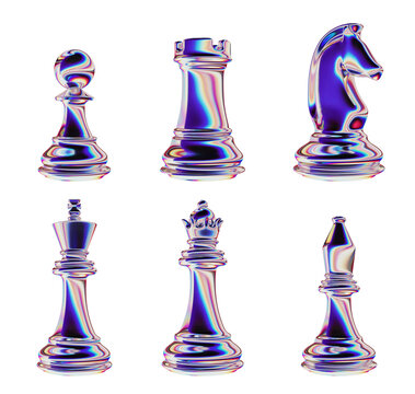 3d chess glass chrome black and white for post or landing page concept