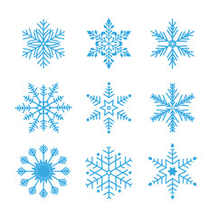 Fototapeta na wymiar Free collection of blue snow flakes vector set