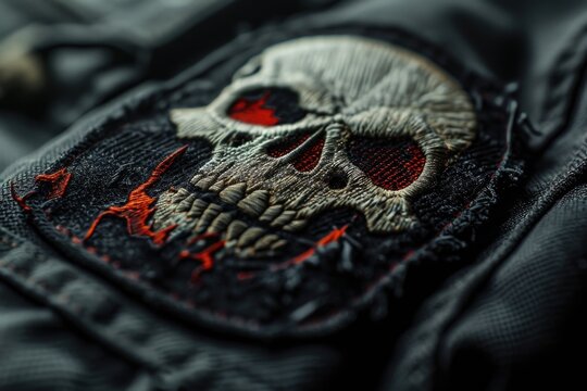 A close-up view of a patch featuring a skull design. This image can be used for various purposes