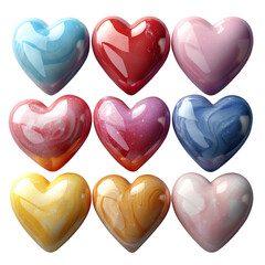 Fototapeta premium Hearts. 3d render vector icon set. Valentine day decorations