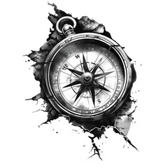 Isolated compass tattoo on a white background, png - obrazy, fototapety, plakaty