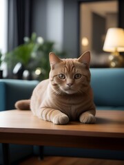 Cat sitting on a table in a house