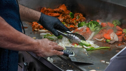 Close up from street food maker with copy space