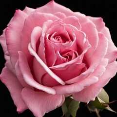 Cut single Pink rose in full bloom against a black background