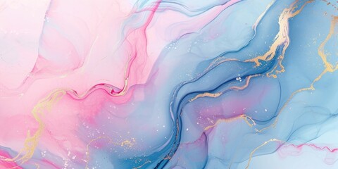 A detailed close-up view of a painting featuring shades of pink and blue. Ideal for adding a pop of...