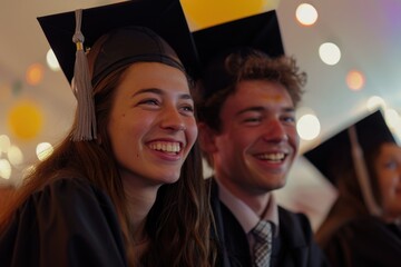 Obraz premium A man and a woman wearing graduation caps and gowns. Perfect for graduation ceremonies and educational themes