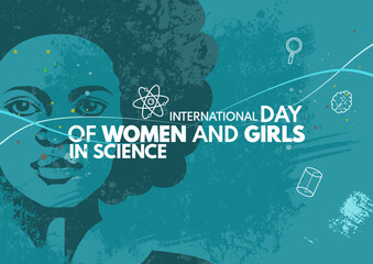 International day of Women and Girls in science - vector illustration banner