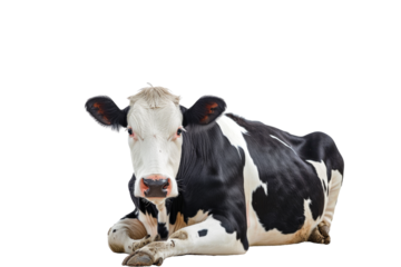 Upright black and white cow isolated on white background