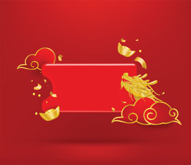 CNY sale promotion discount offer  with coupon label design with chinese gold,dragon and cloud.