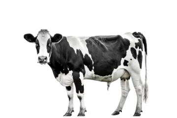 Gordijnen Upright black and white cow isolated on white background © darshika