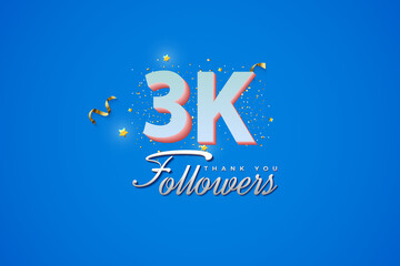 3000 followers card light Blue 3K celebration on Blue background, Thank you followers, 3K online Social media achievement poster,