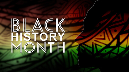 Fototapeta premium 4K Black History Month Tribal Design Banner with Head Outline