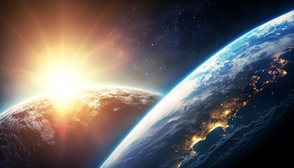 view of earth from space with sun suitable as background or cover