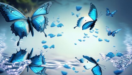 Fototapeta na wymiar abstract fantasy background with blue butterflies suitable for cover