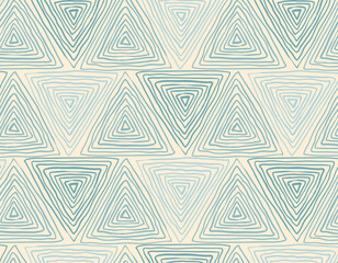 Seamless triangular blue and beige textured pattern with wobbly lines - obrazy, fototapety, plakaty