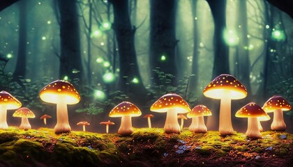 toadstool lights in a fantasy forest 