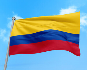 Colombia flag fluttering in the wind on sky.